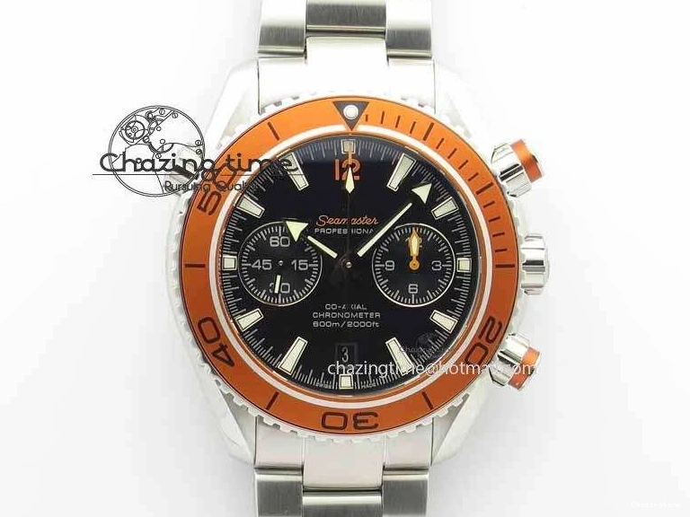 0320 Sophisticated Planet Ocean Master Chronometer Chrono SS OM 1:1 Best Edition Orange On SS Bracelet A 8156
